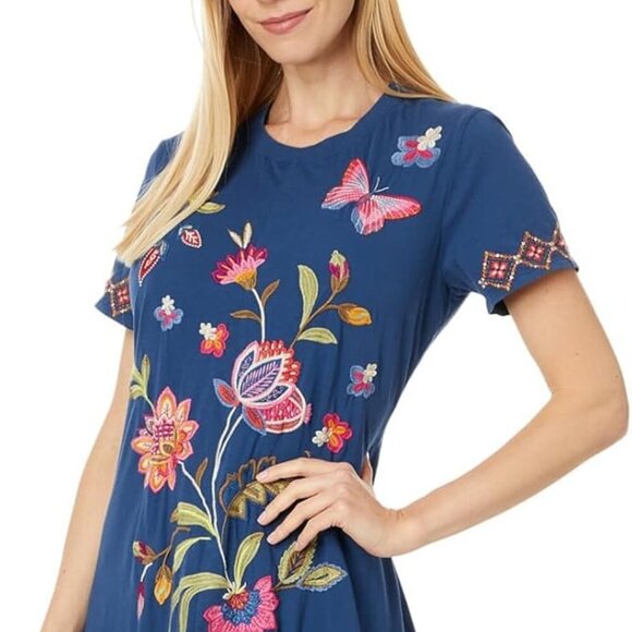 JOHNNY WAS Gracey Dress Crew Neck Swing Maxi Floral Butterfly Embroidery LARGE - Picture 3 of 12